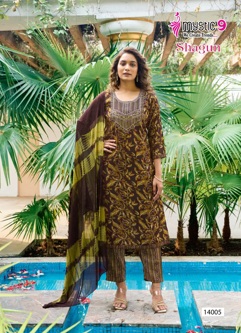 Mystic 9 Shagun Vol 14 Rayon Kurti Bottom With Dupatta Collection